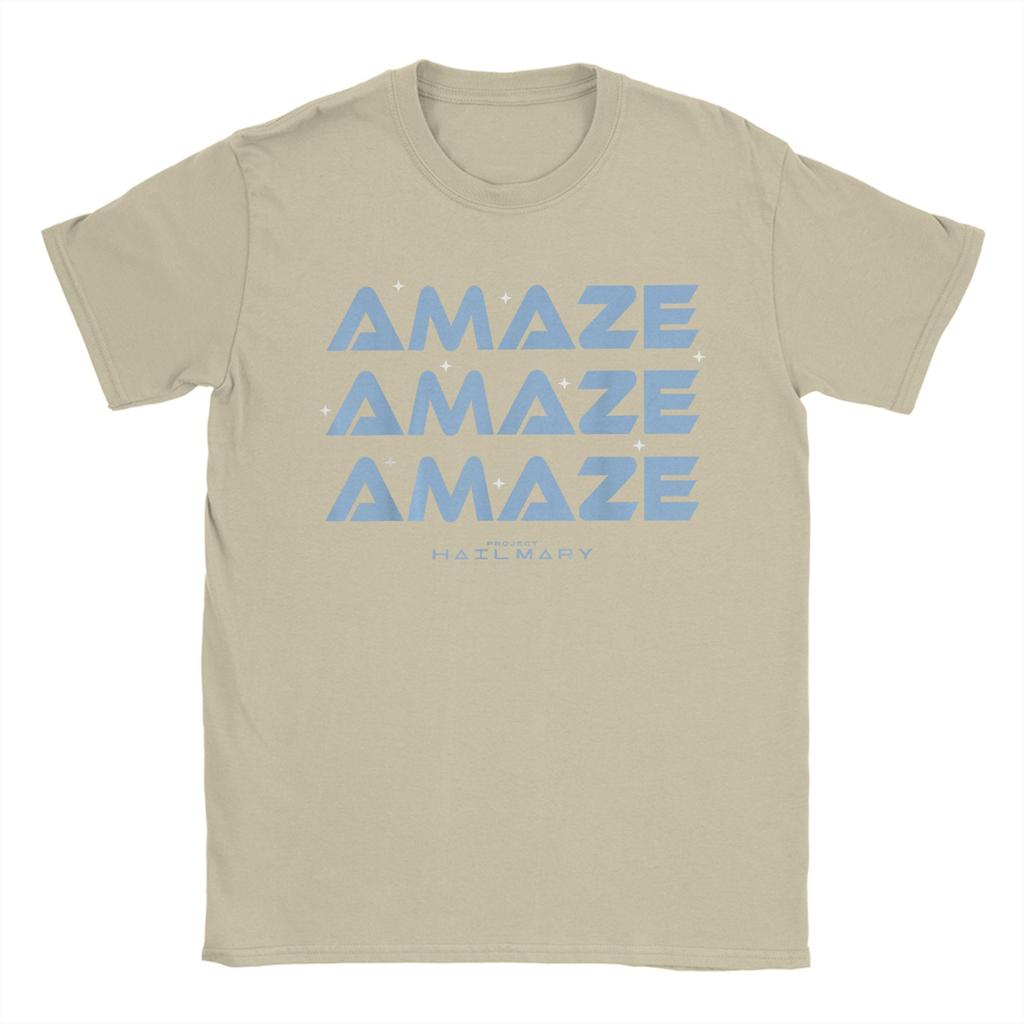 Mens TShirt Project Hail Mary Amaze Amaze Amaze Humorous Pure Cotton Tee Shirt Short Sleeve T Shirts Crew Neck Tops Printed