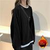 Women's Fleece-Lined Loose Round Neck Sweatshirt - Autumn Winter Long Sleeve Thickened T-Shirt, Casual Outerwear for Students and Couples