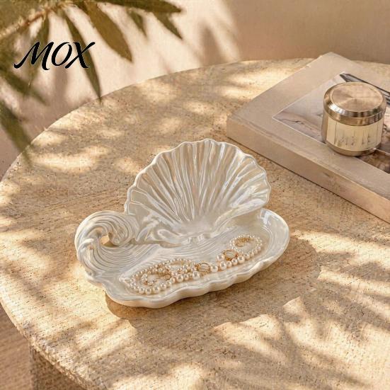 Partitioned Jewelry Holder 3D Printed Shell Wave Tray, Pearlized White Organizer Dish, Elegant Ring Modern Desktop Decor Tray Trinket Multifunctional