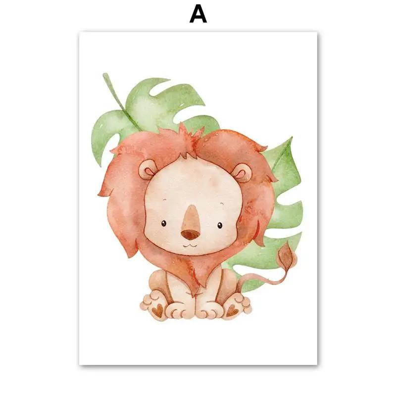 Nursery Elephant Giraffe Rhino Monkey Lion Nordic Posters And Prints Wall Art Canvas Painting Wall Pictures Baby Kids Room Decor