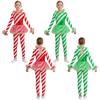 Kids Striped Dance Jumpsuit Sequins Mesh Patchwork Leotard Round Neck Long Sleeve for Christmas Party