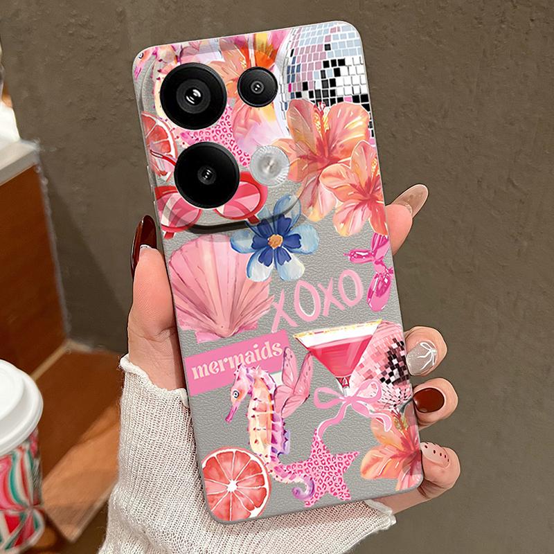 Розовый Чехол с Мультяшным Цветочным Рисунком для Xiaomi Redmi Note 14 13 Pro 5G 4G 12 11 Funda Xiaomi 14T 13T 11T Pro Силиконовая Крышка с Текстурой Кожи