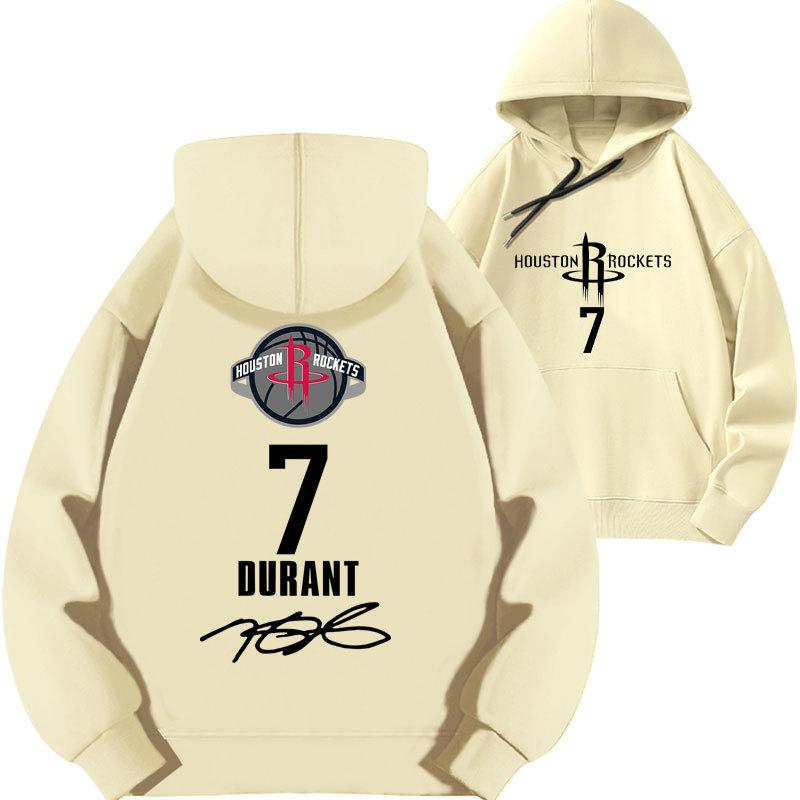 Kevin Durant No. 7 Rockets Printed Hooded Sweater Top Basketball Loose Fall and Winter Fleece Thickened Clothes