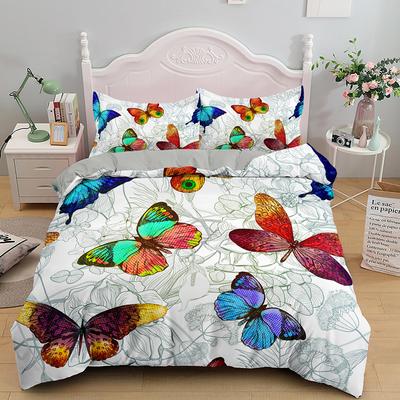 Красочный пододеяльник с бабочками для короля/королевы, комплект постельного белья с летающими животными, женский пододеяльник с цветами, 2/3 шт., полиэстеровый чехол для одеяла