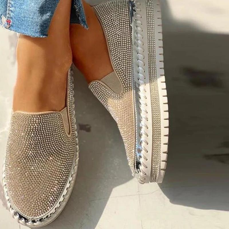 Весенняя обувь Женская мода Кристальный блеск chaussure femme Повседневные женские лоферы Слипоны На плоской платформе Женская обувь WSH4030