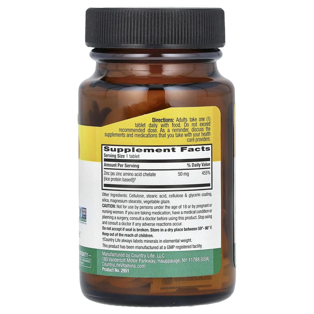 Chelated Zinc, 50Mg, 100 Tablets