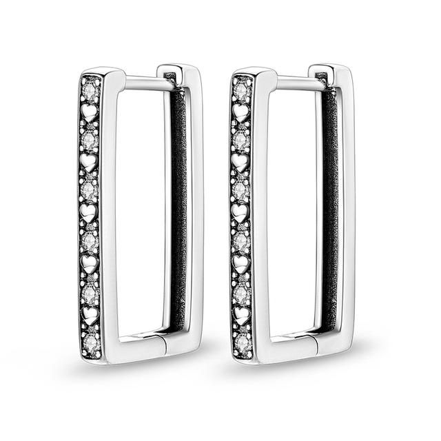 Сверкающее серебро 925 пробы, U-образные серьги-кольца в форме сердца с любовью, модные серьги, ювелирные изделия, подарок для женщин и девочек, вечерние обручальные серьги-кольца 