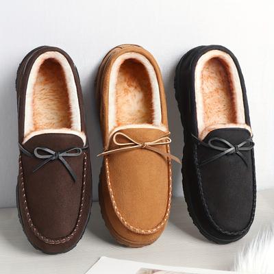 Пара однотонных мокасин с теплой плюшевой подкладкой, удобная нескользящая резиновая подошва, прочная домашняя обувь