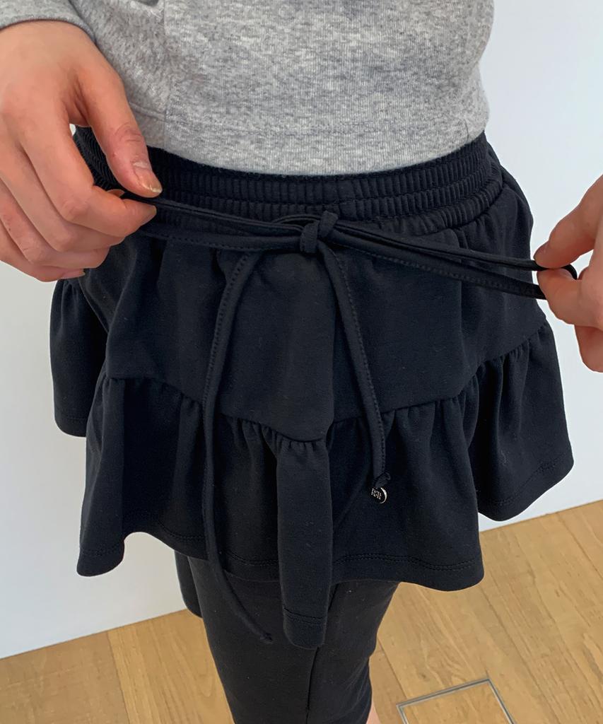 RONRON Smocked Shirring Capri Leggings Pants Black
