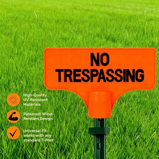 No Trespassing Sign Orange Purple Property Warning Sign Weather Resistant Highly Visible Outdoor Marker Sign