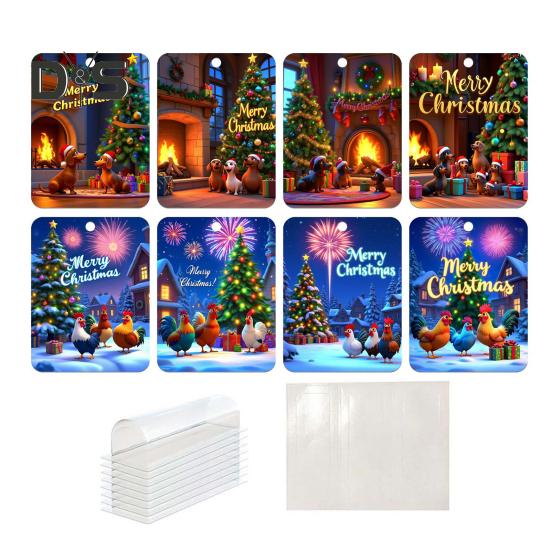 8 шт. Рождественская открытка Подвеска Рождественский кошелек Карты Двусторонняя лента Рождественская елка Печать Держатель для денег Украшение Зажим для денег Украшение