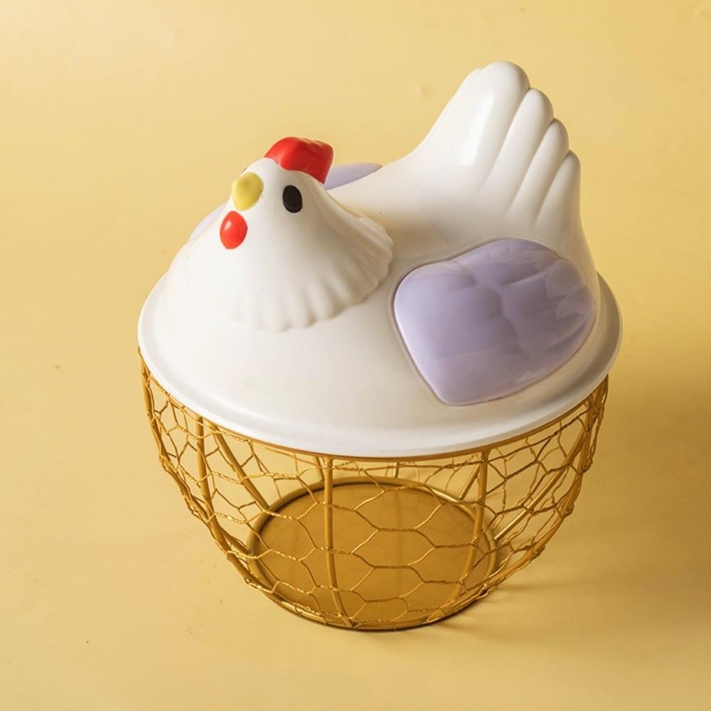 Rustic Egg Container Storage Hollow Iron Basket Hen Shape Egg Basket Kitchen Accessories