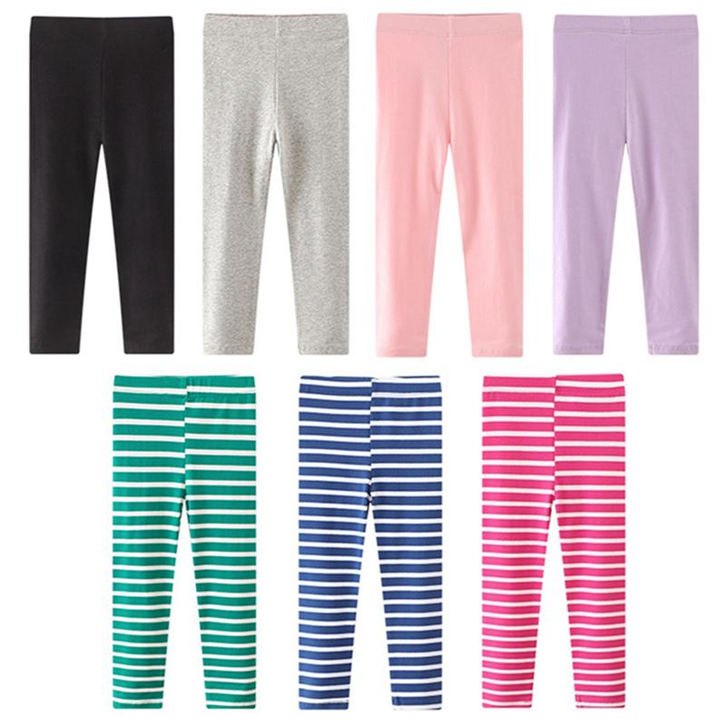 Леггинсы для девочек, тонкие укороченные брюки, однотонные или полосатые леггинсы для детей 2–7 лет