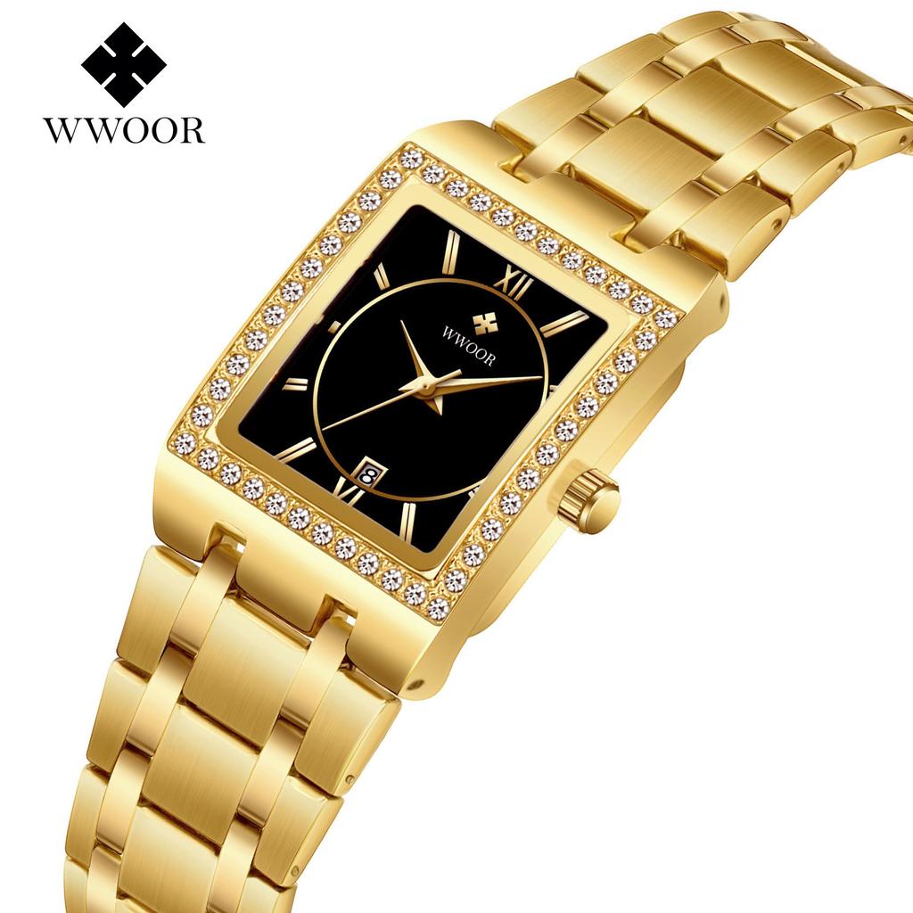WWOOR Quartz Watch For Women Stainless Steel Top Brand Luxury Women's Bracelet Watches Female Clock Waterproof Date Wristwatch