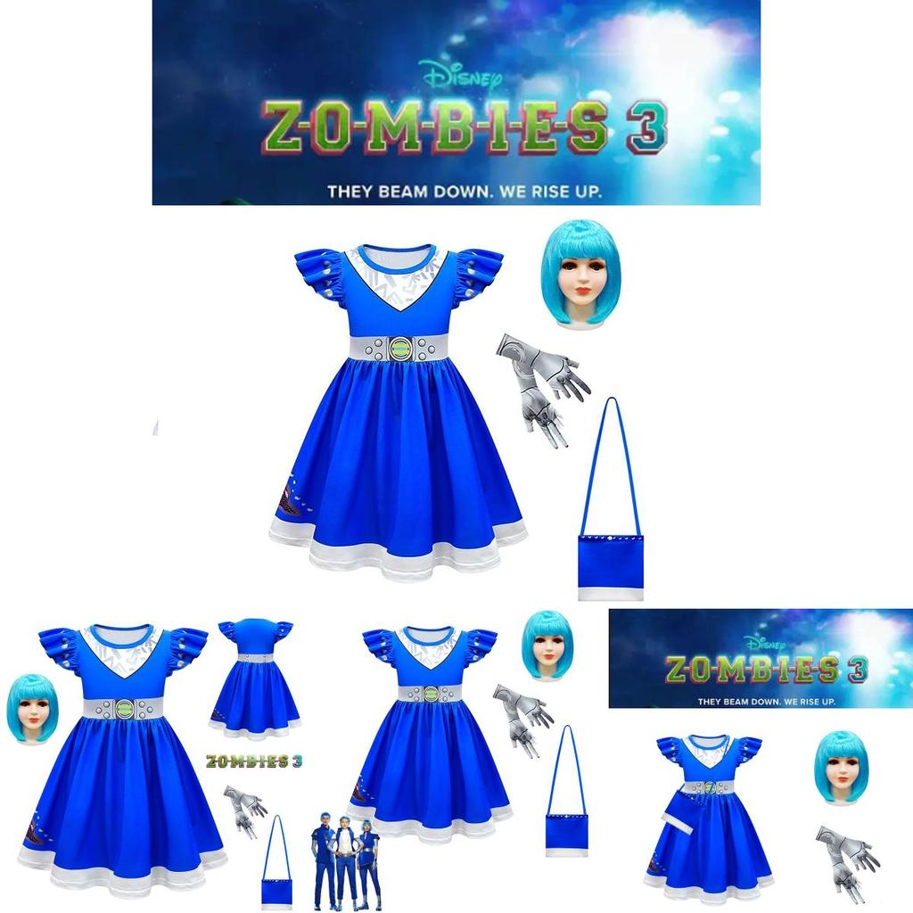 Детский костюм чирлидера из фильма «Зомби 3» для косплея, платье на Хэллоуин, сумка, парик, костюм, подарочный набор