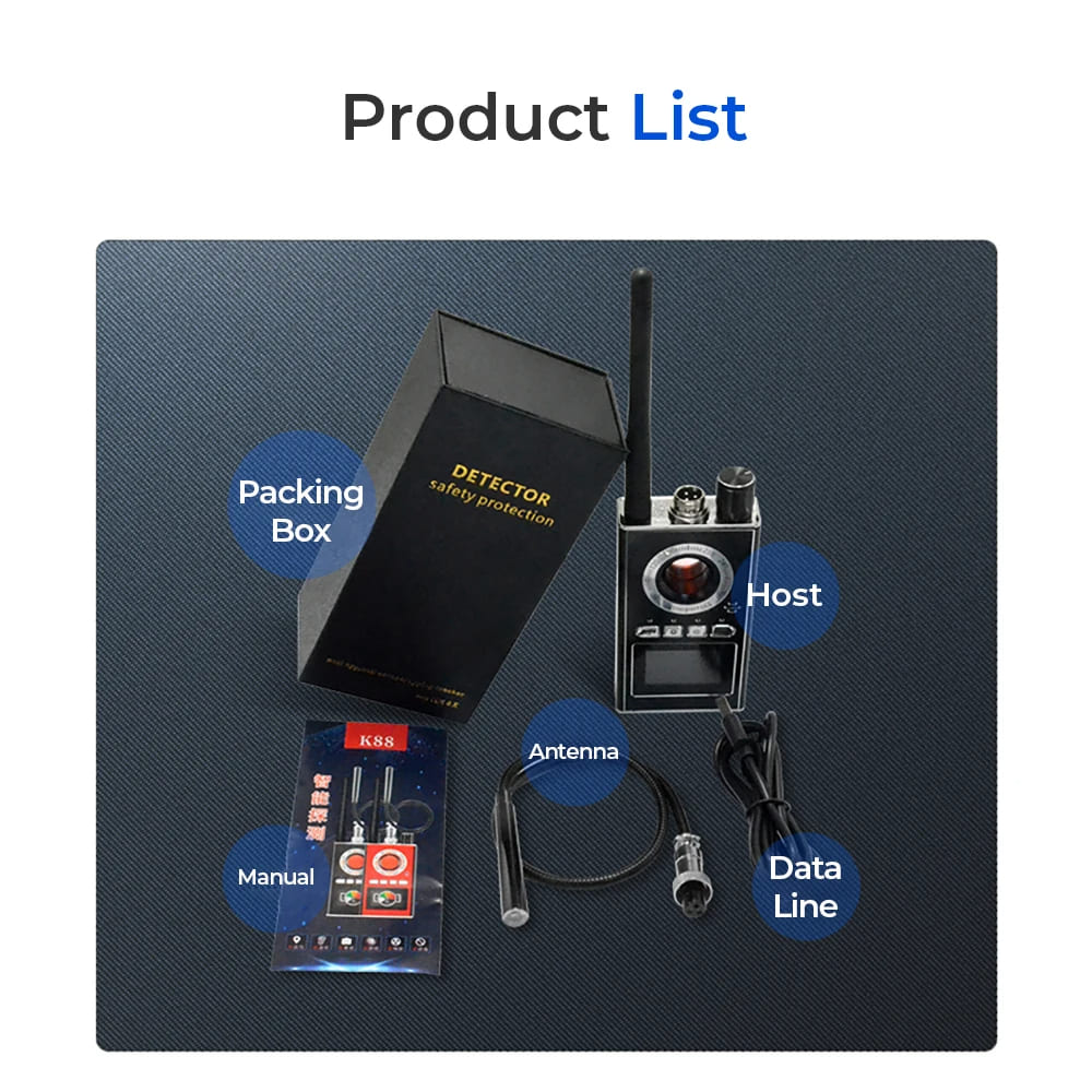 K88 Детектор скрытых устройств Светодиодный дисплей Анти-детектор скрытых камер Охотник за GPS-жучками Мини-камера Сканер радиочастотных сигналов Искатель камер