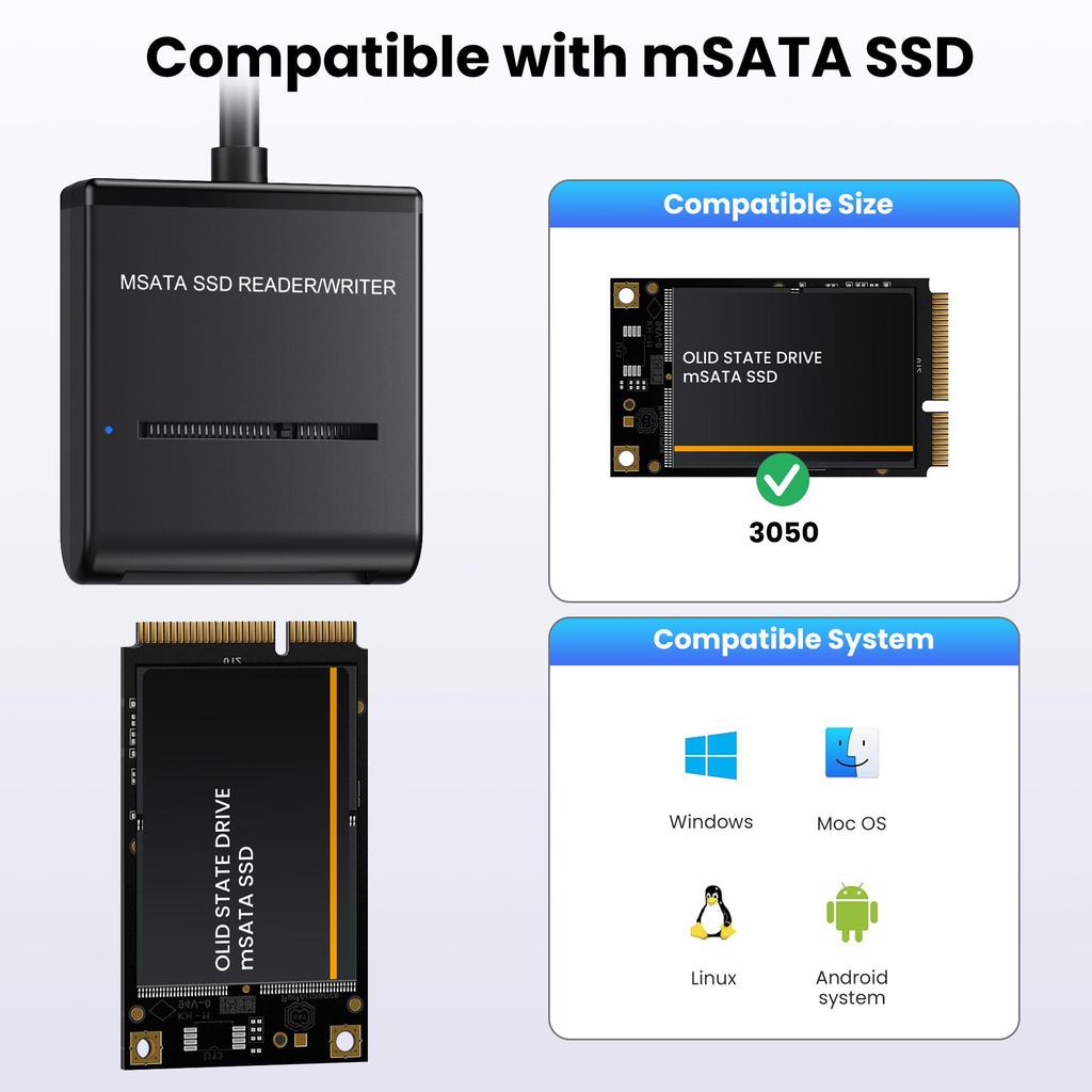 USB 3.0 to mSATA & 2.5-Inch SSD/HDD Adapter Cable