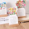 Календарь с цветущими цветами на 2025 год, настольный календарь с цветочным рисунком и деревянной основой, съемные ежемесячные открытки, календарь-открытка для домашнего офиса, декор