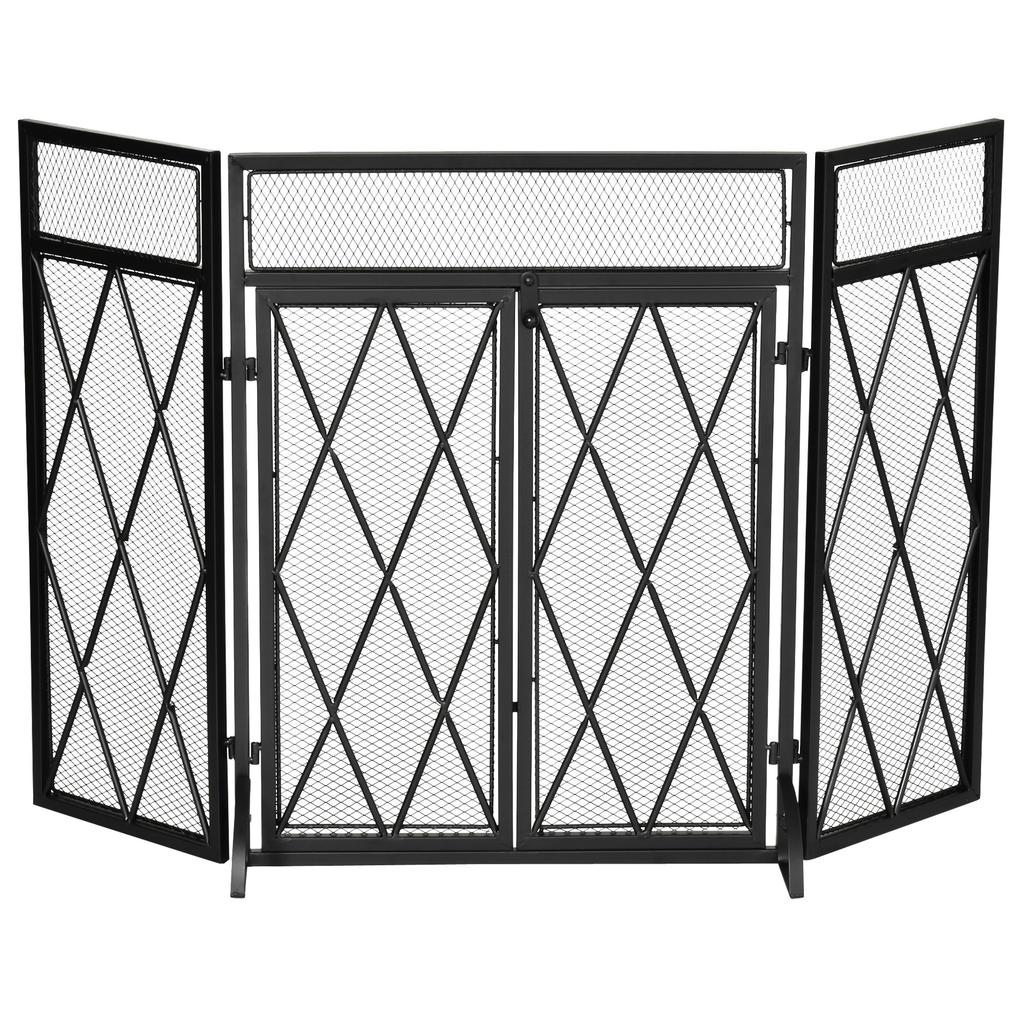 Fireplace Safety Screen Fireplace Protection Foldable 3 Panel 120 Cm Xx 79 Cm Black
