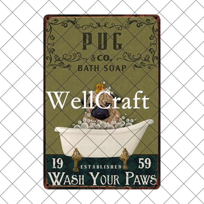 WellCraft Pet Friend Pug Boxer Dog Life Rules Tin Bath Soap Metal Signs Posters Vintage Wall Plaque Custom Pub Decor WX