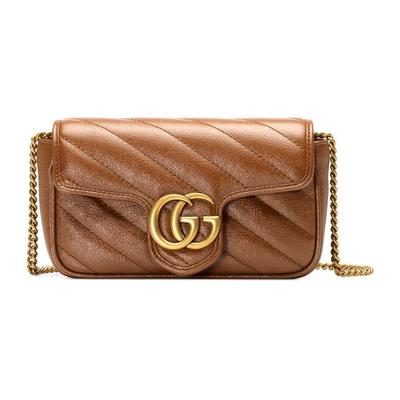 Мини сумка на плечо GG Marmont Коричневая стеганая кожа Золотая фурнитура Цепочка Сумка через плечо для женщин Ежедневная поездка на работу Вечеринка Подарок 476433-0OLFT-2535