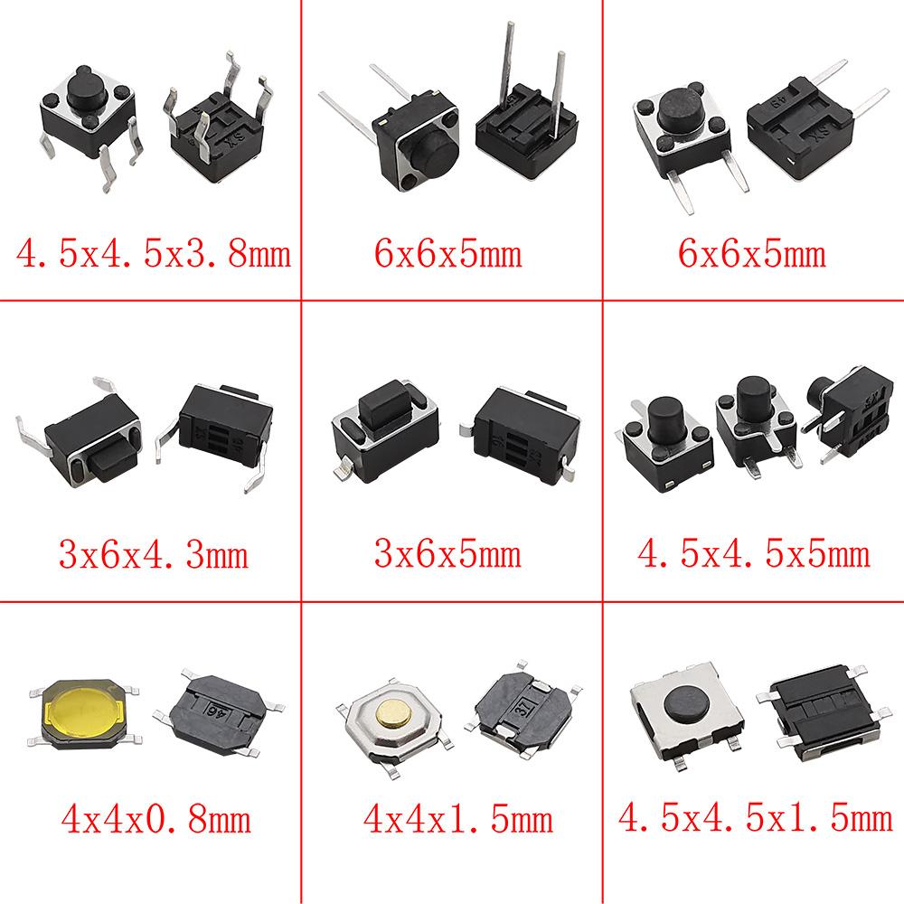 125 шт. 25 типов SMD DIP Микро Тактовые Кнопочные Переключатели Набор Разных Размеров 2*4 3*6 4*4 6*6 12*12 Сброс Мини-Переключатели для Arduino Кнопочные Переключатели 3