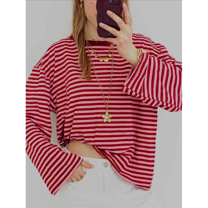 Womens Striped Color Block Crew Neck Long Sleeve T-Shirt Y2K Loose Casual Streetwear