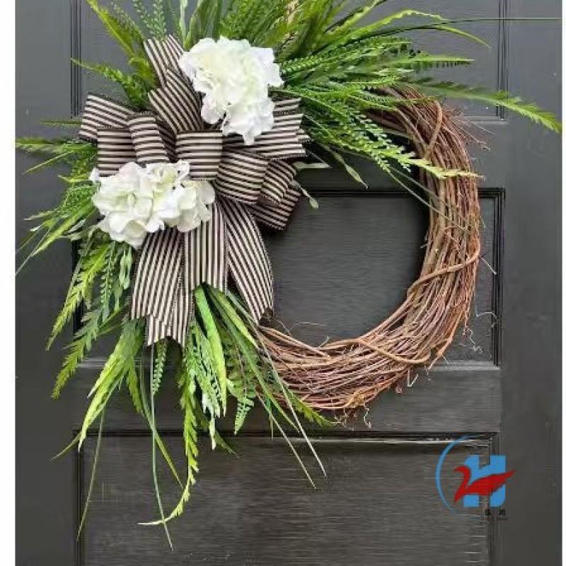 Rustic Hydrangea Wreath Wall Hanging Decor Farmhouse Home Door Or Window With Bow Accent