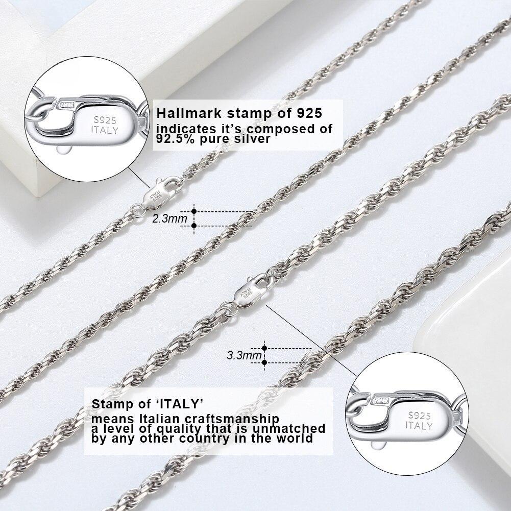 Ожерелье из цельного серебра 925 пробы с бриллиантовой огранкой 2,3/3,3 мм, для женщин и мужчин, модная цепочка на шею, ювелирные изделия Sc29