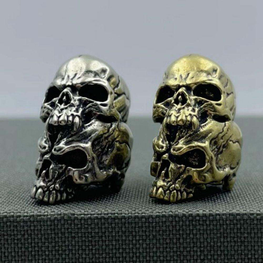Retro Tiger Double-layer Skull Brass Bead Charms Bracelet Lanyard Pendant EDC Outdoor Tool