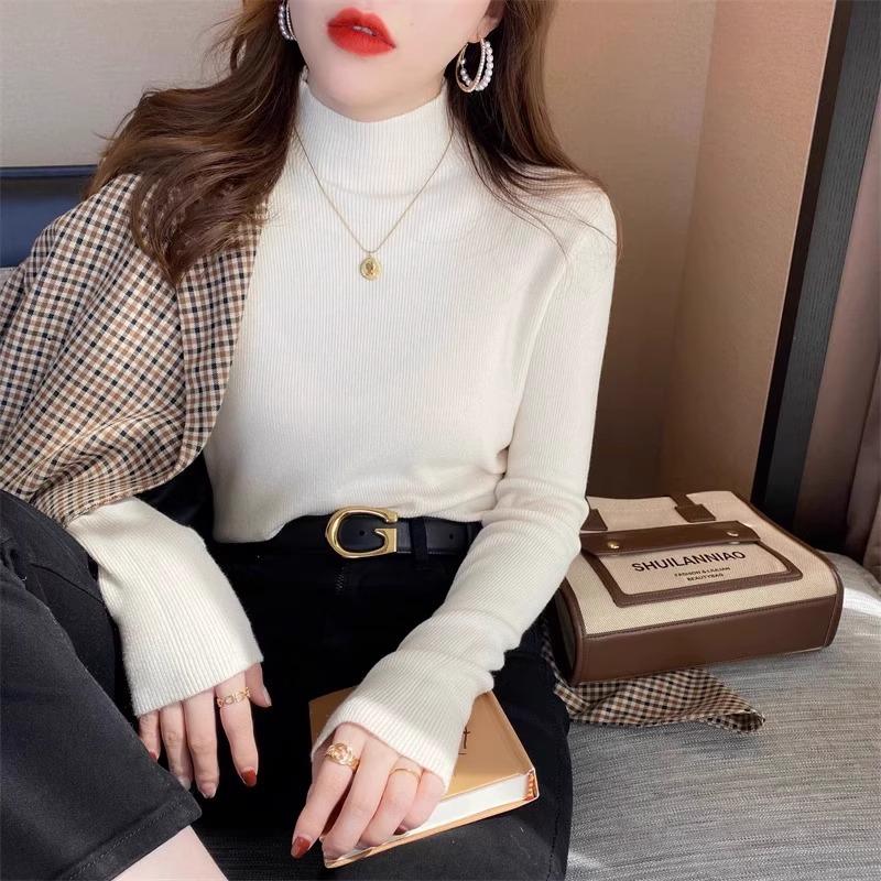 Maillard Wears Thickened Long-sleeved Knitted Bottoming Shirt for Women, New Half-high Collar, Slim and Versatile Top