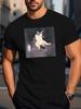 The  Cat Smokes and Drinks Graphic Print T-shirt, Short Sleeve Crew Neck Casual Top for Summer & Spring T-shirt for Men