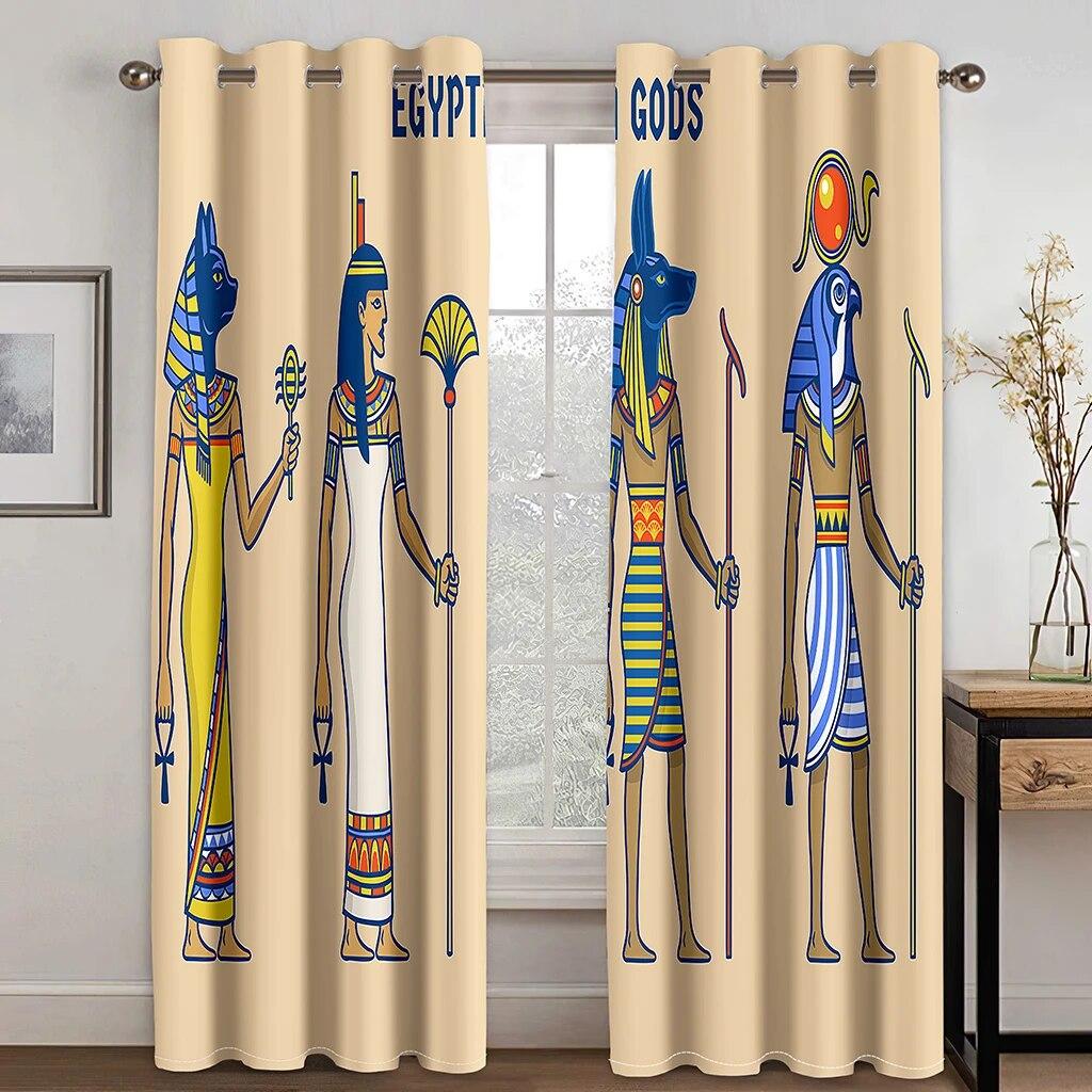 2 шт. богемные шторы, египетские африканские национальные характеристики, шторы с принтом для спальни, гостиной, оконный стержень, карман