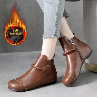 Мамины бархатные сапоги ретро этнические короткие сапоги осень и зима новые мягкая кожа мягкая подошва плоские одинарные сапоги Maillard универсальные одинарные сапоги