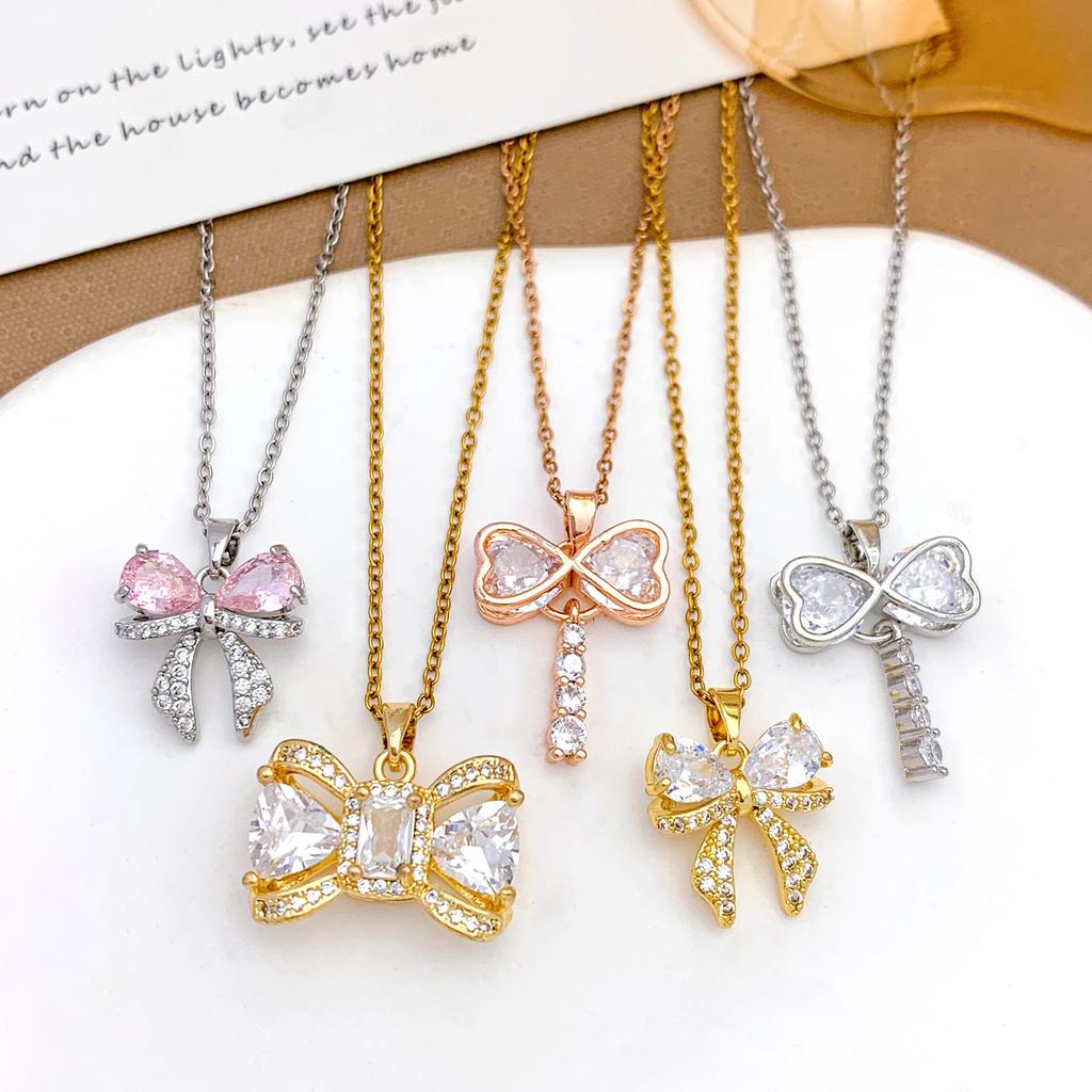 Necklace hot-selling bow necklace accessories temperament simple ins wind copper inlaid zircon fashion versatile accessories