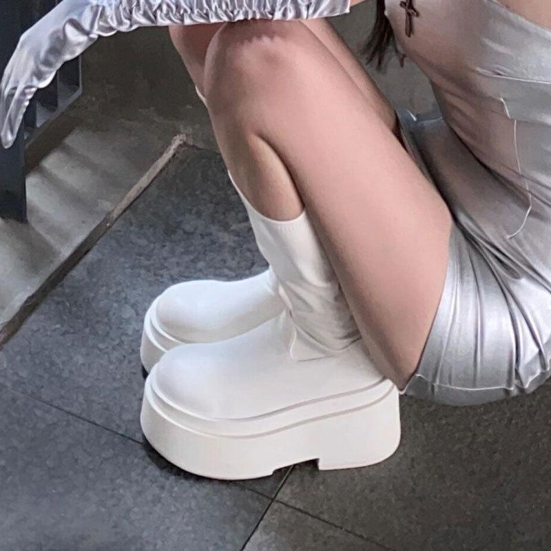 White Platform Boots Women's Summer Thin Tall British Style Small Martin Boots