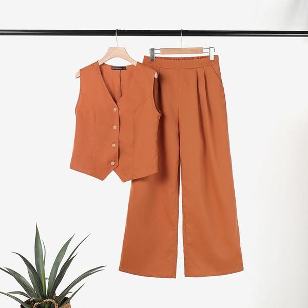 Женские комплекты из двух предметов: блузка без рукавов, майка и длинные брюки, широкие брюки, повседневные свободные костюмы больших размеров