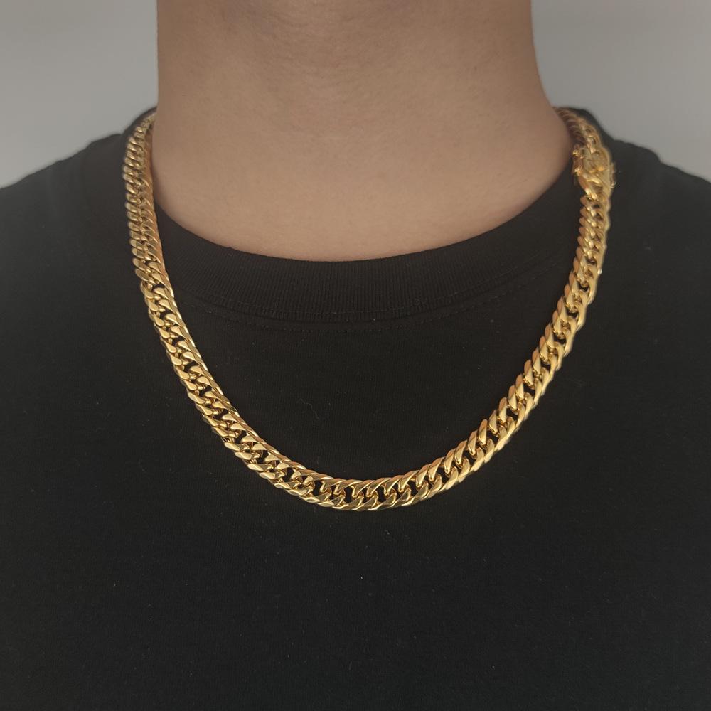 European and American Hip-hop 7mm Faucet Buckle Stainless Steel Double-woven Cuban Necklace Electroplating Six-sided Grinding Titanium Steel Necklace