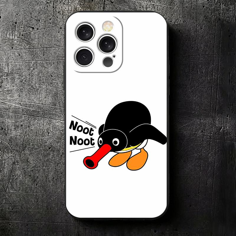 Мультяшный P-Pingu Пингвин Мягкий Чехол для Телефона для iPhone 16 16E 17 Air 15 Pro Max 14 Plus 13 Mini 11 12 7 Черный Чехол Задняя Панель