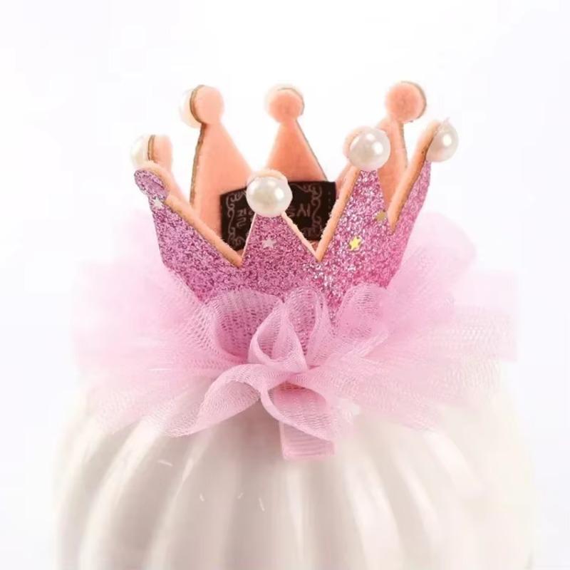 Baby Girl Mesh Crown Lace Pearl Hairpin Princess Sweet Cute Shiny Hair Clips Fashion Headwear Colorful Crown Kids Accessories