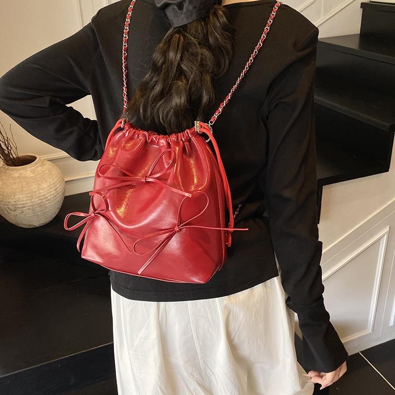 Рюкзак с бантом и складками, женский, новая модная сумка на цепочке, летний, универсальный, большой вместимости