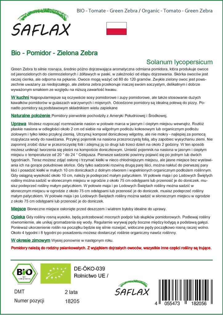SAFLAX Garden in the Bag - Органический - Помидор - Зеленая зебра - 10 семян - С субстратом в подходящем пакете - Solanum lycopersicum