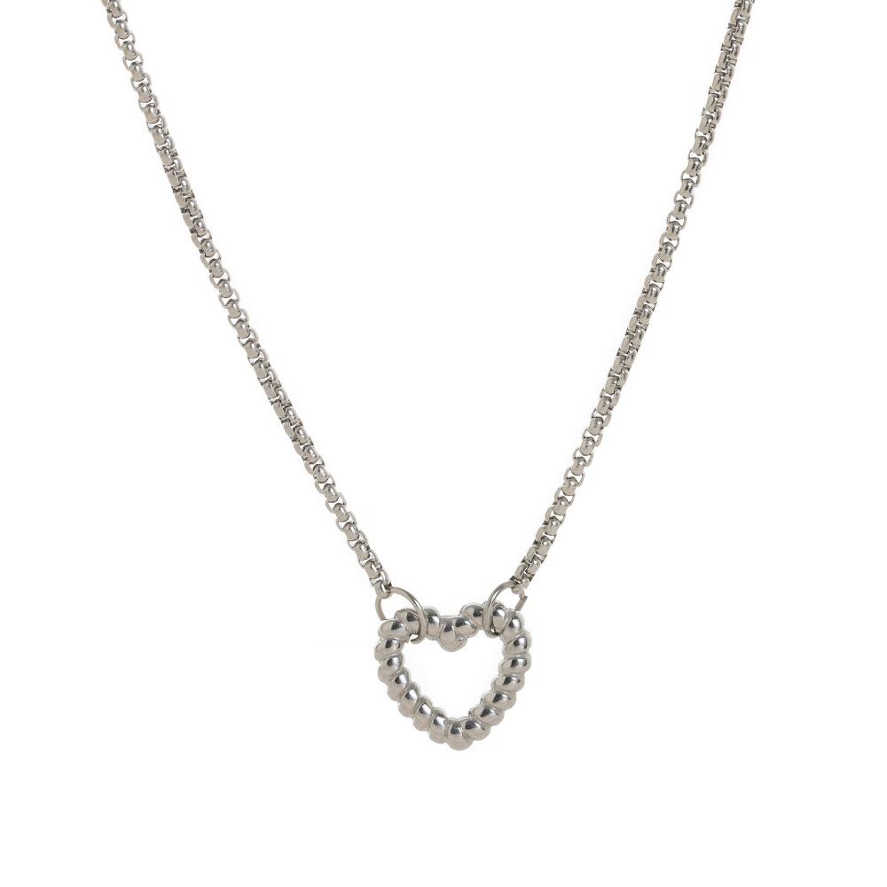 Stainless Steel Heart Beaded Necklace Crystal Flower Pendant Necklace  Vacation