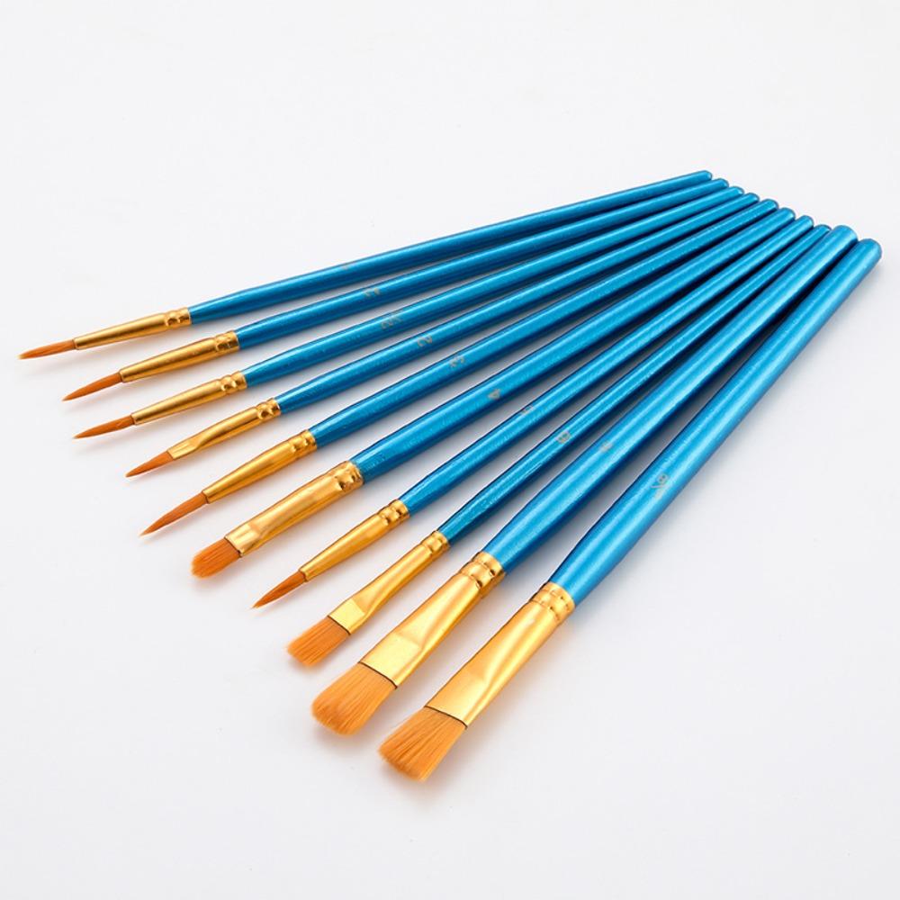 10 наборов нейлоновых кистей, деревянные стержни, акварельные краски, кисти для масляной живописи, кисти для студенческой художественной живописи