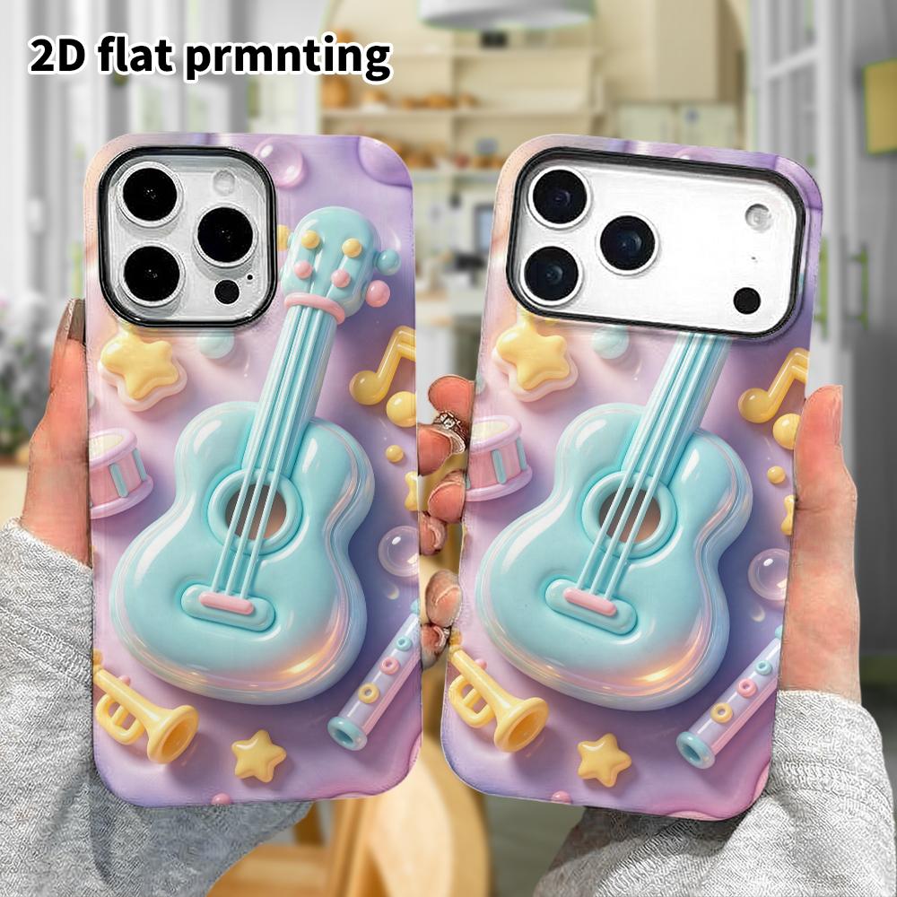 Phone case: 2D flat design suitable for iPhone 18 17 16 15 14 13 Pro protective case, ukulele, perfect Christmas and Halloween holiday gift