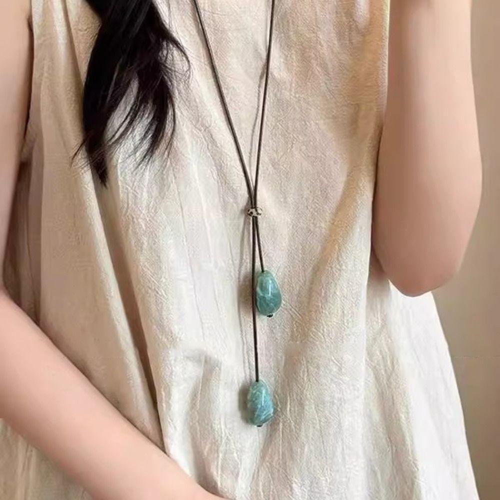 Adjustable Long Oval Necklace Resin Sweater Chain Trendy Clavicle Chain  Gift