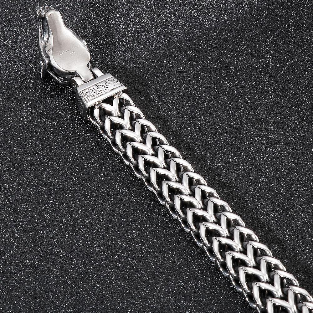 Мужской браслет с двойной волчьей головой, мужской винтажный, ширина 12 мм, нержавеющая сталь 316l, панк-цепь, готическая бижутерия с животными, аксессуар для мужчин