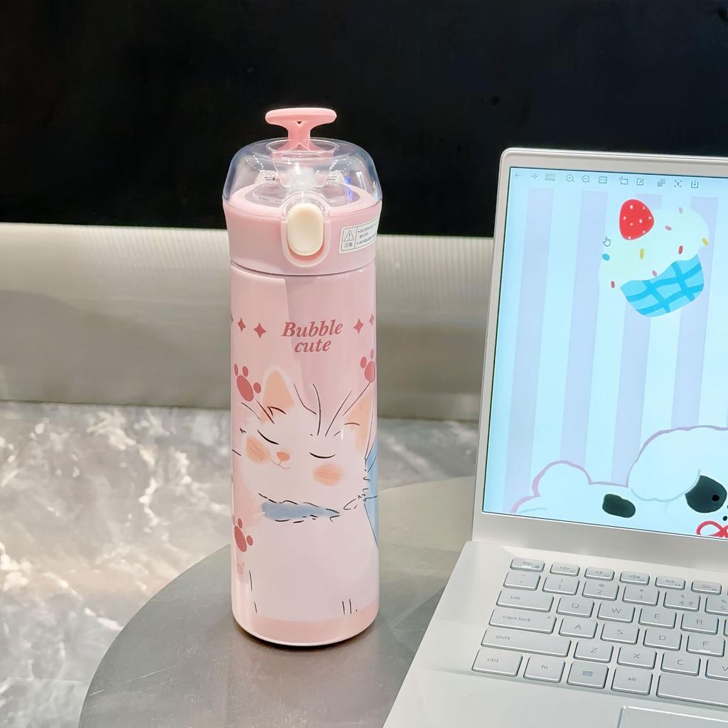 380/500ml Portable 304 Stainless Steel Cartoon Thermos Bottle Children's Cute Panda Insulated Cup Student Water Bottle Kettle