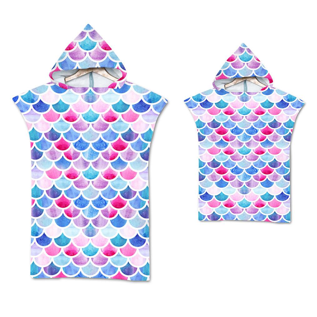 Радужная чешуя Микрофибра Пляжное полотенце Быстросохнущий Плащ с капюшоном Полотенца для гидрокостюма Взрослые Дети Родитель-ребенок Пончо Халат для плавания серфинга