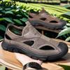 Sandals 2025 Summer New Genuine Leather Mesh Breathable Hole Shoes Driving Outdoor Leisure Wading Shoes Beach Shoes